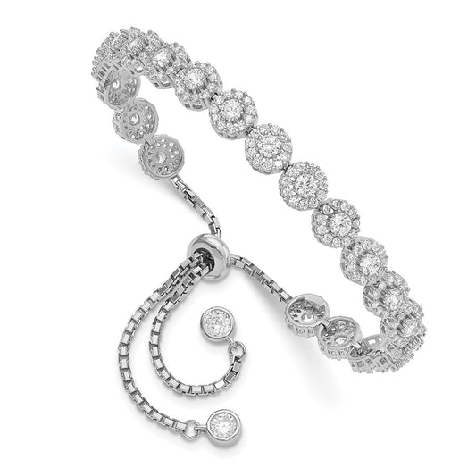 Shop Stylish Rhodium-Plated Sterling Silver Adjustable Bracelet with CZ Halo Design