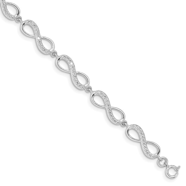 Rhodium-Plated Sterling Silver CZ Infinity Bracelet - 7.5" Length