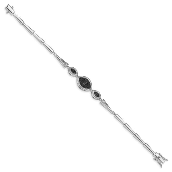 Polished Black & White CZ Bracelet in Rhodium-Plated Sterling Silver
