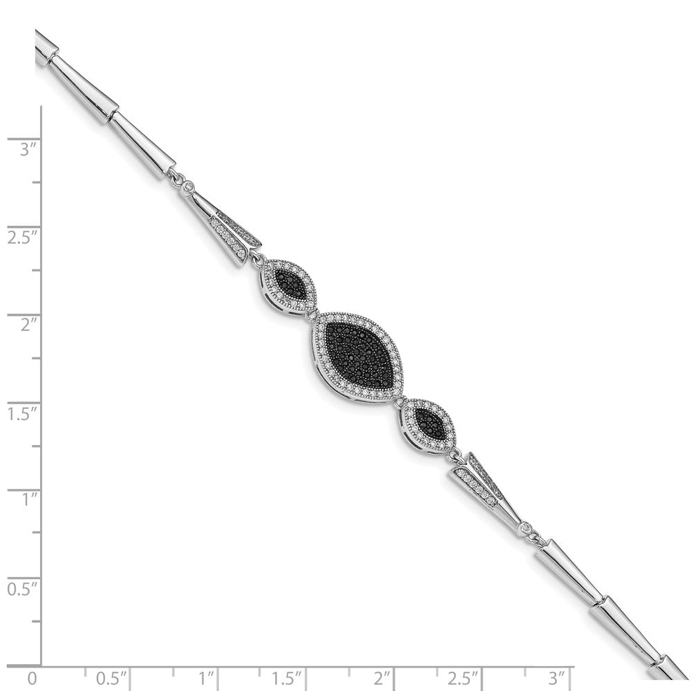 Designer Polished Black & White CZ Bracelet in Rhodium-Plated Sterling Silver