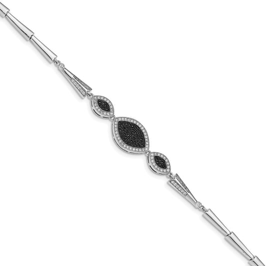 Designer Polished Black & White CZ Bracelet in Rhodium-Plated Sterling Silver