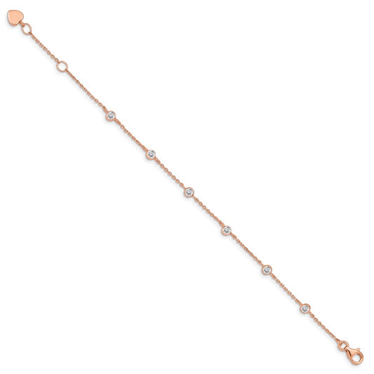Shop Designer Sterling Silver Rose Gold-Plated CZ Heart Bracelet, 0.75" Extender