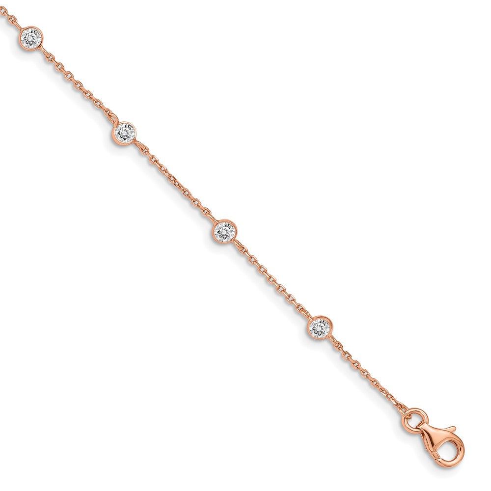 Shop Designer Sterling Silver Rose Gold-Plated CZ Heart Bracelet, 0.75" Extender