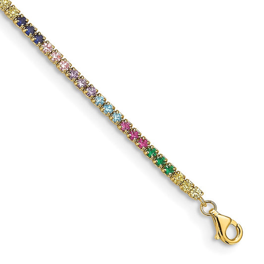 Order Stylish 7-Inch CZ Bracelet in Sterling Silver & 14K Gold, Affordable!