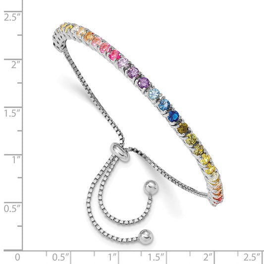 Shop Stylish Prizma Adjustable Bolo Bracelet - 3mm Colorful CZ in Rhodium-Plated Silver