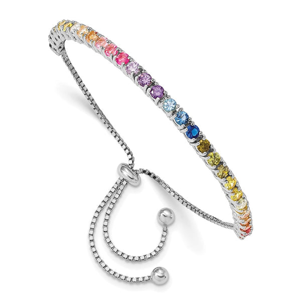 Prizma Adjustable Bolo Bracelet - 3mm Colorful CZ Rhodium-Plated Silver