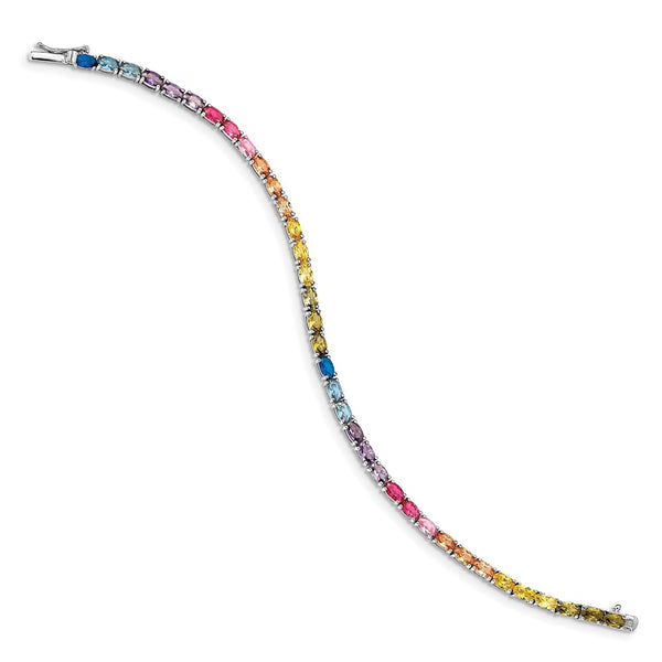 7.5-Inch Oval CZ Tennis Bracelet in Rhodium-Plated Silver