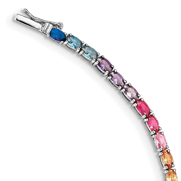 7.5-Inch Oval CZ Tennis Bracelet in Rhodium-Plated Silver