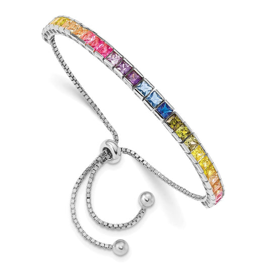 Shop Stylish Prizma Adjustable Bolo Bracelet - 4mm Colorful CZs in Silver