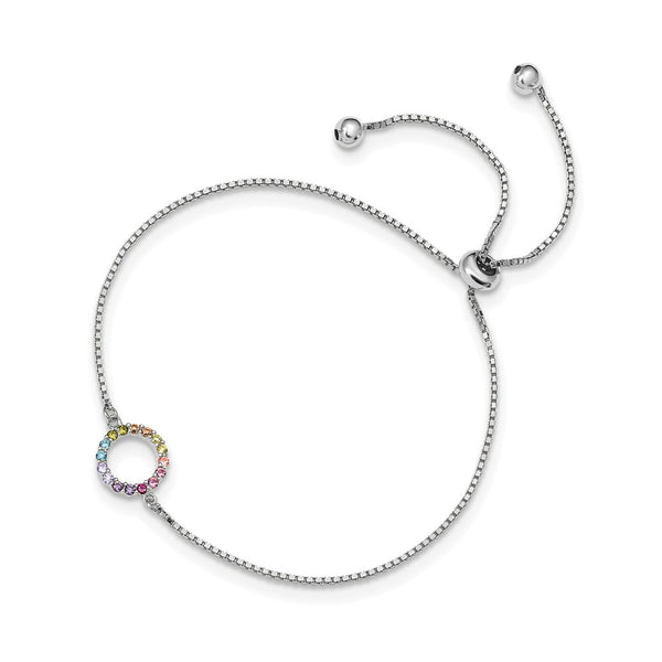 Prizma Adjustable Bolo Bracelet in Rhodium-Plated Silver - CZ