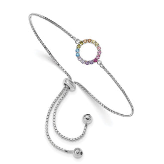 Shop Stylish Prizma Adjustable Bolo Bracelet in Rhodium-Plated Silver - Affordable CZ Design
