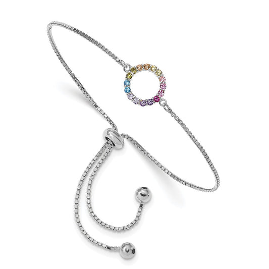 Shop Stylish Prizma Adjustable Bolo Bracelet in Rhodium-Plated Silver - Affordable CZ Design