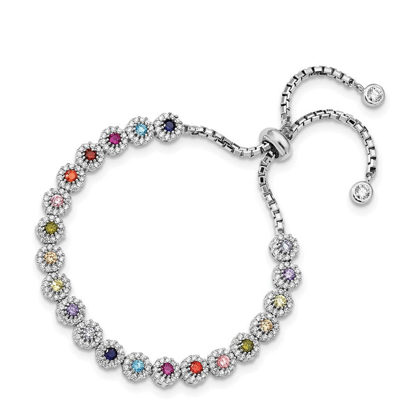 Prizma Adjustable Bolo Bracelet - Sterling Silver, Colorful CZ