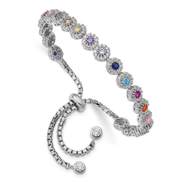 Prizma Adjustable Bolo Bracelet - Sterling Silver, Colorful CZ