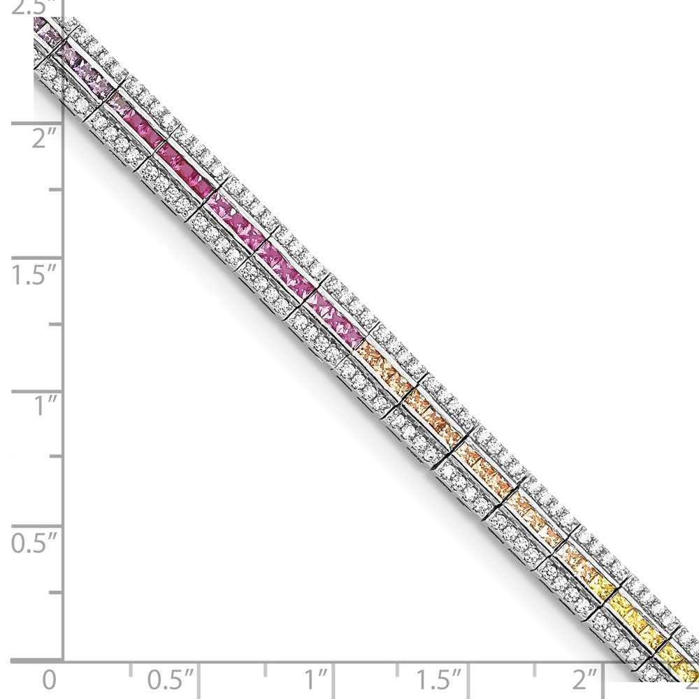 Exclusive Prizma Sterling Silver Rhodium-Plated 7.25" Bracelet | Stylish CZ Stones