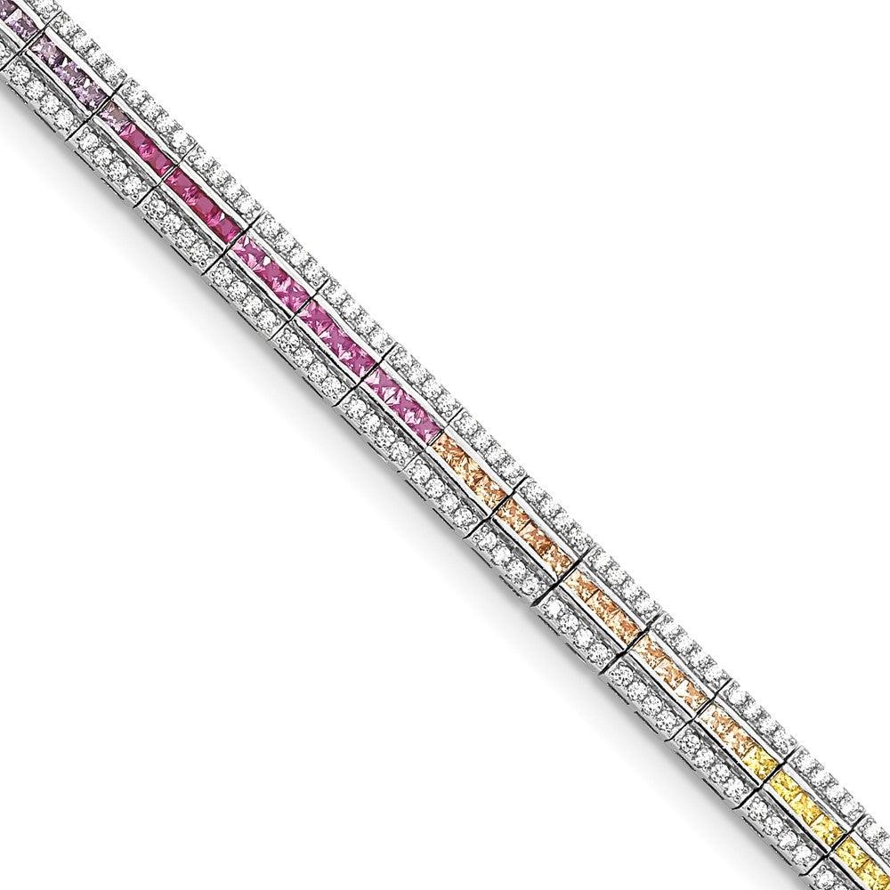 Exclusive Prizma Sterling Silver Rhodium-Plated 7.25" Bracelet | Stylish CZ Stones