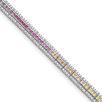 Exclusive Prizma Sterling Silver Rhodium-Plated 7.25" Bracelet | Stylish CZ Stones