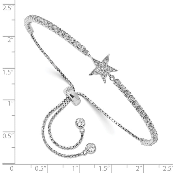 Adjustable Sterling Silver Rhodium-Plated Bracelet with CZ Star Charm