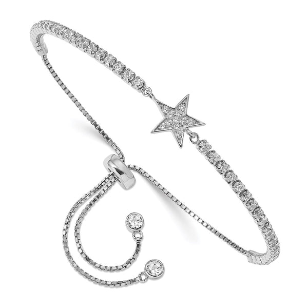 Adjustable Sterling Silver Rhodium-Plated Bracelet with CZ Star Charm