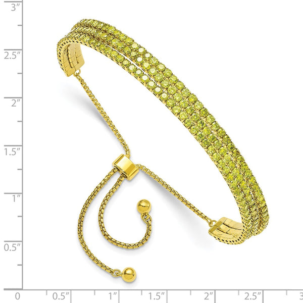 Gold Tone Adjustable Bracelet with Triple Light Green CZ