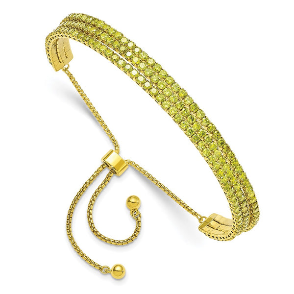 Gold Tone Adjustable Bracelet with Triple Light Green CZ