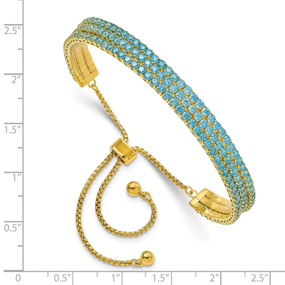 Shop Exclusive Adjustable Triple CZ Bracelet - Bright Blue Rhodium-Plated Steel