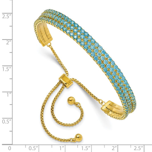 Shop Exclusive Adjustable Triple CZ Bracelet - Bright Blue Rhodium-Plated Steel
