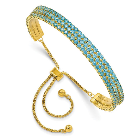 Shop Exclusive Adjustable Triple CZ Bracelet - Bright Blue Rhodium-Plated Steel