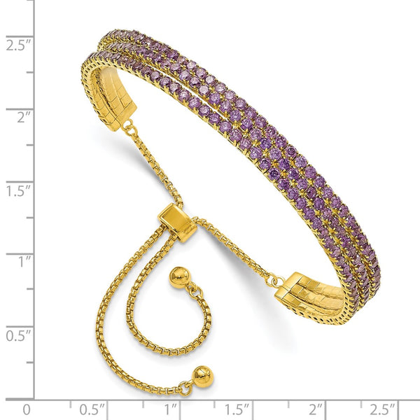 Gold Tone February Birthstone Triple CZ Adjustable Bracelet