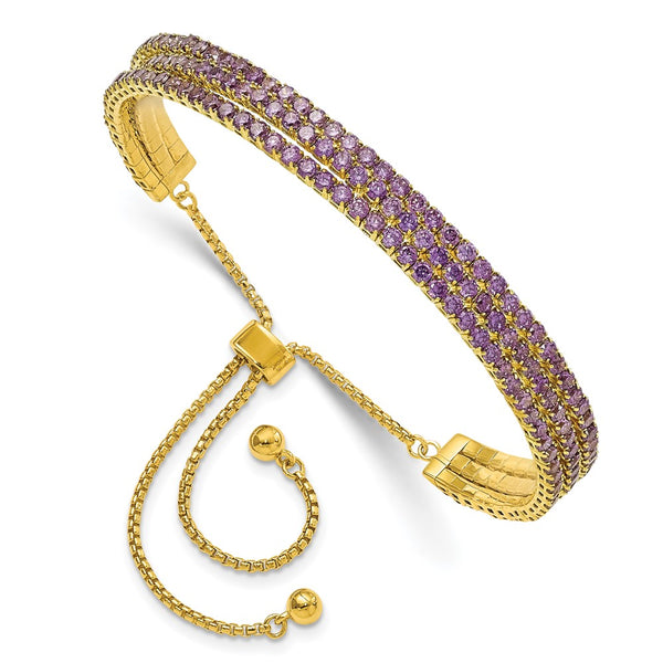 Gold Tone February Birthstone Triple CZ Adjustable Bracelet