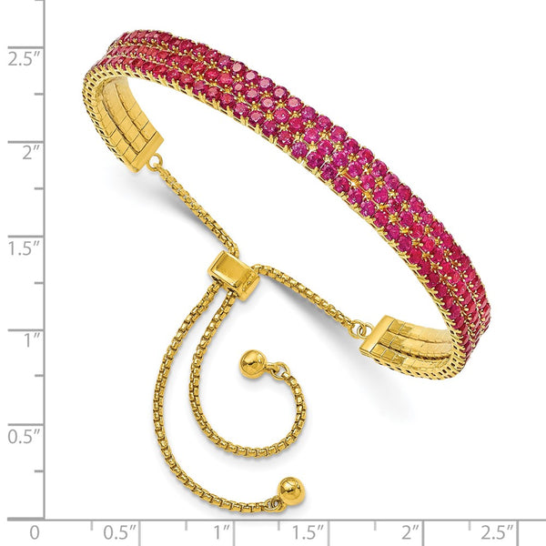 Gold Tone July Dark Pink Triple CZ Adjustable Bracelet