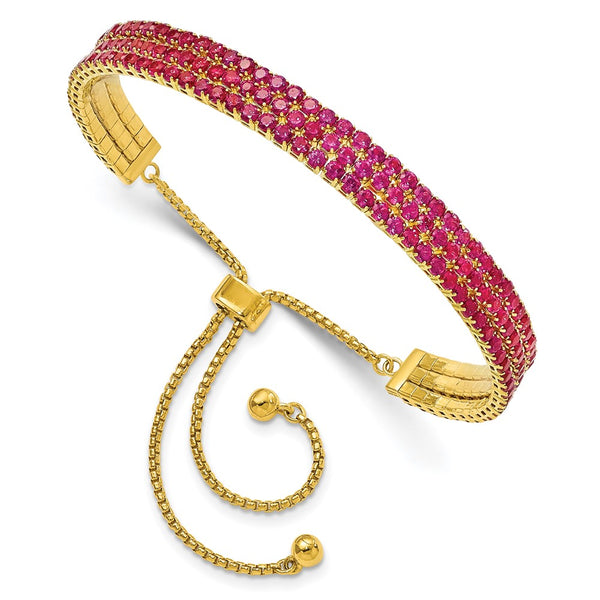 Gold Tone July Dark Pink Triple CZ Adjustable Bracelet