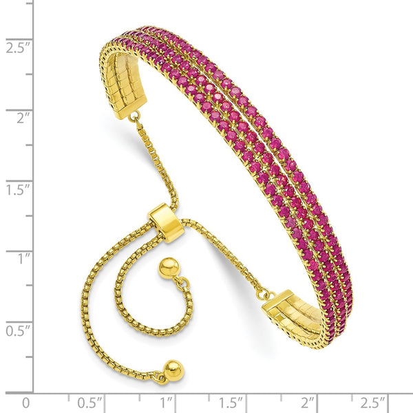 Gold Tone June Iridescent Pink Triple CZ Adjustable Bracelet