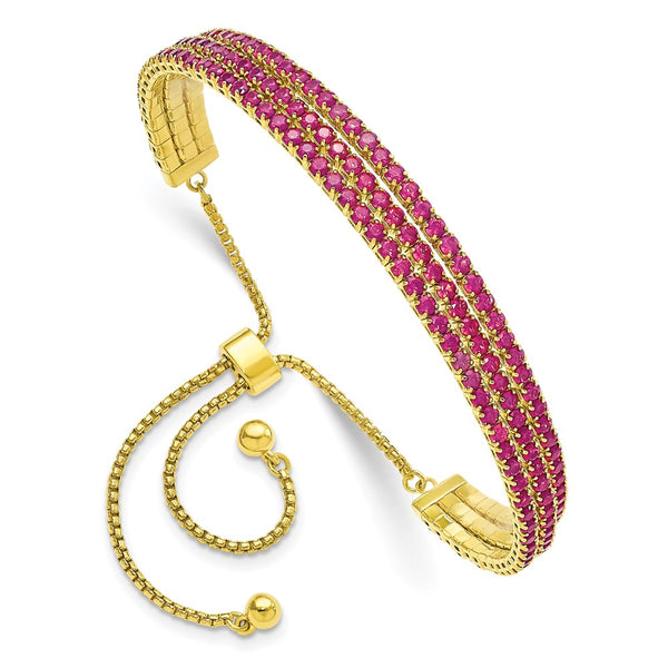 Gold Tone June Iridescent Pink Triple CZ Adjustable Bracelet