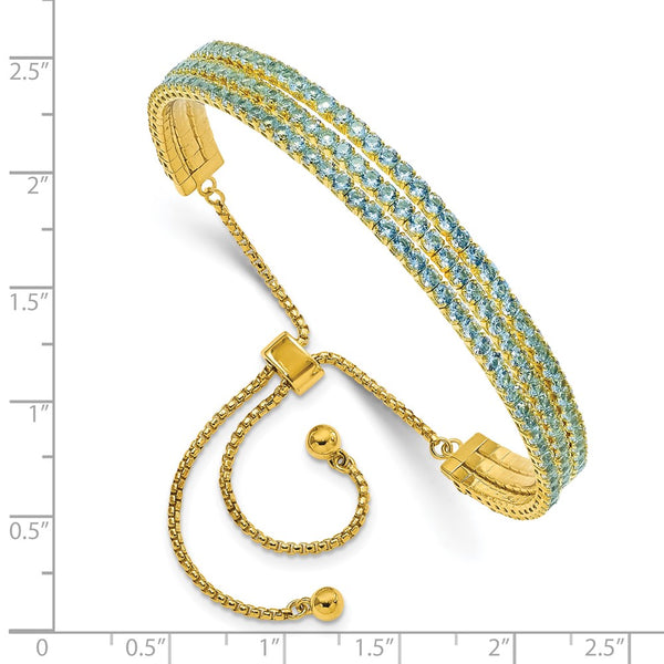 Light Blue CZ March Birthstone Bracelet - 14K Gold Tone, Adjustable