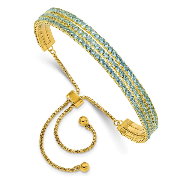 Light Blue CZ March Birthstone Bracelet - 14K Gold Tone, Adjustable