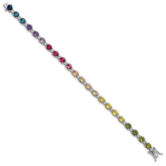 Shop Stylish 7.5-Inch Rhodium-Plated Sterling Silver Bracelet with CZ Stones