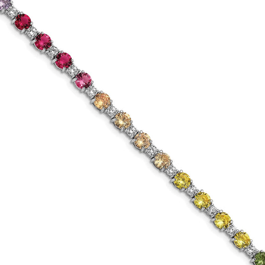 Shop Stylish 7.5-Inch Rhodium-Plated Sterling Silver Bracelet with CZ Stones