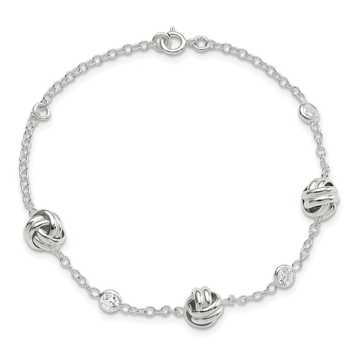 Shop Stylish Polished Sterling Silver CZ Knot Bracelet - 1.25-Inch Extension-3