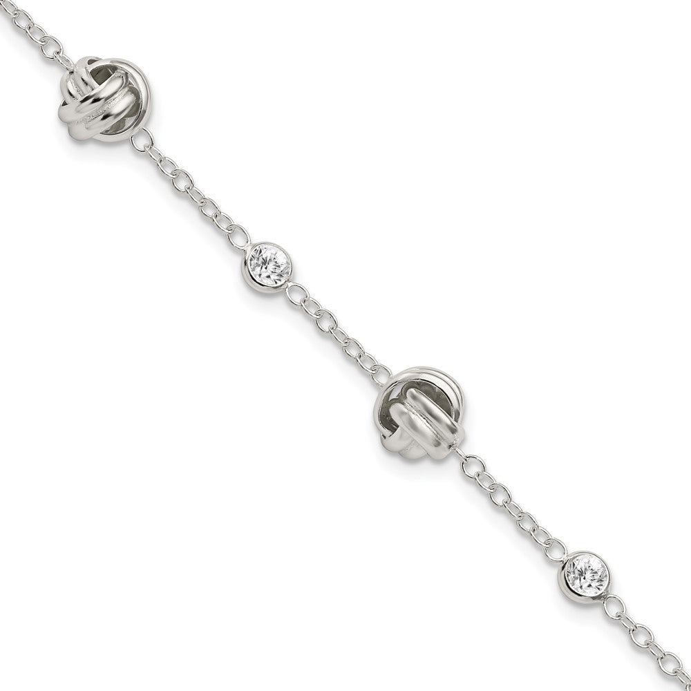 Shop Stylish Polished Sterling Silver CZ Knot Bracelet - 1.25-Inch Extension