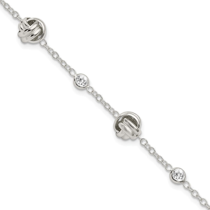 Shop Stylish Polished Sterling Silver CZ Knot Bracelet - 1.25-Inch Extension-1