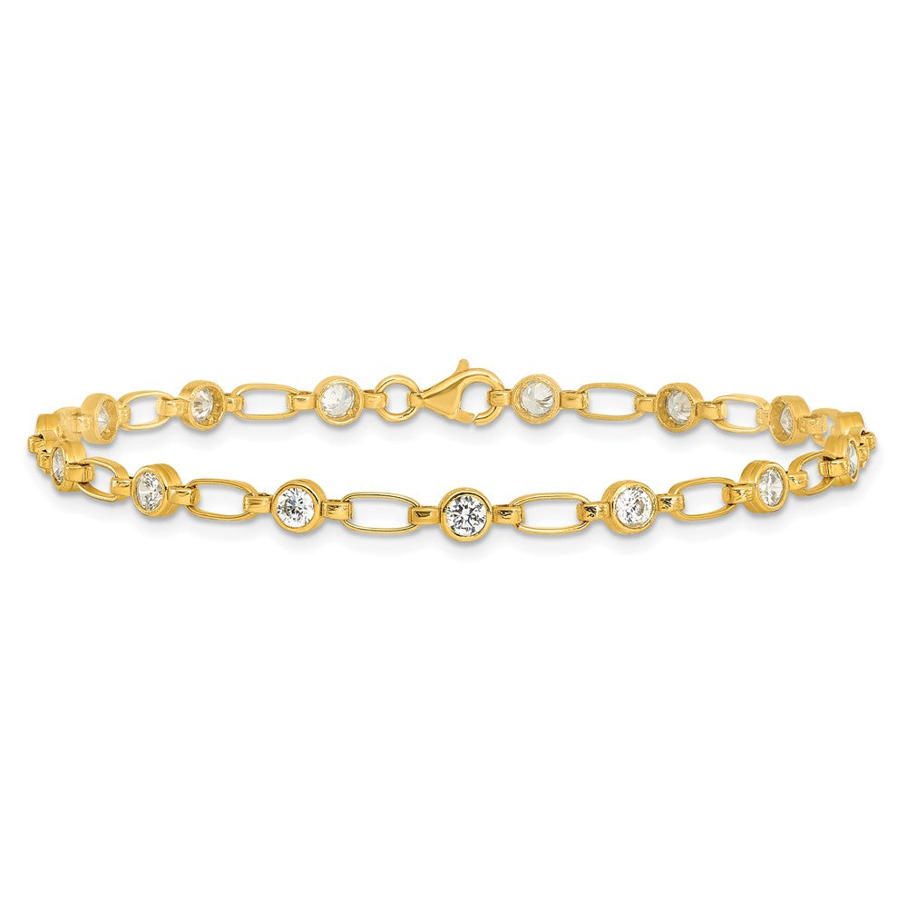 Shop Stylish 7.5" Gold-Tone Bezel Set CZ Bracelet in Sterling Silver - Affordable Luxury