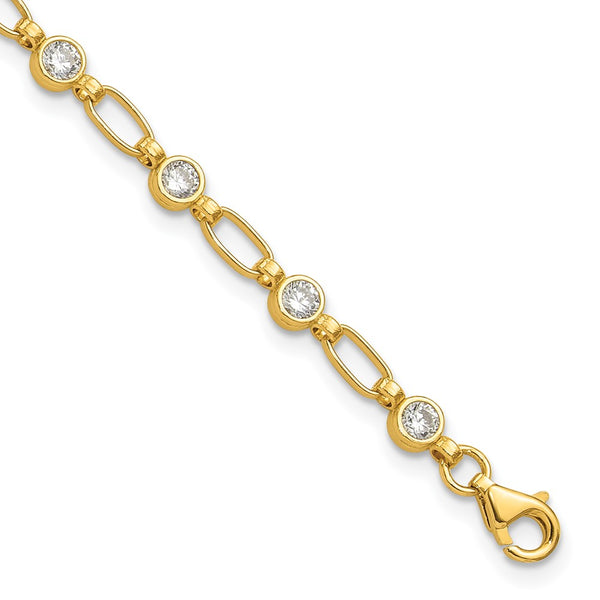 7.5" Gold-Tone Bezel Set CZ Bracelet in Sterling Silver