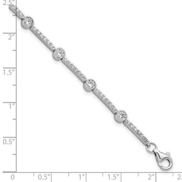 7-Inch Polished Sterling Silver Rhodium-Plated CZ Bracelet