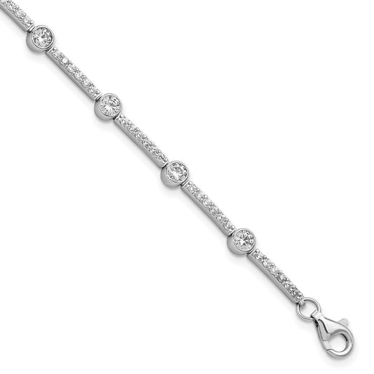 Buy Stylish 7-Inch Polished Sterling Silver Rhodium-Plated CZ Bracelet