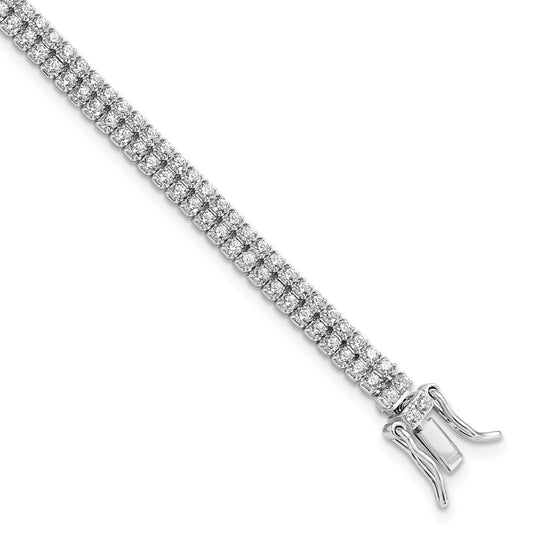Exclusive Rhodium-Plated Sterling Silver Double Row CZ Tennis Bracelet - Stylish Luxury