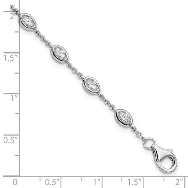 Rhodium-Plated Sterling Silver Oval CZ Bracelet - 1-Inch Ext.