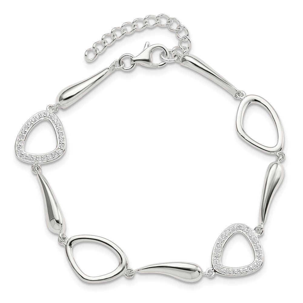 High-Quality Polished Sterling Silver Bracelet with CZ Accents & 1-Inch Extension