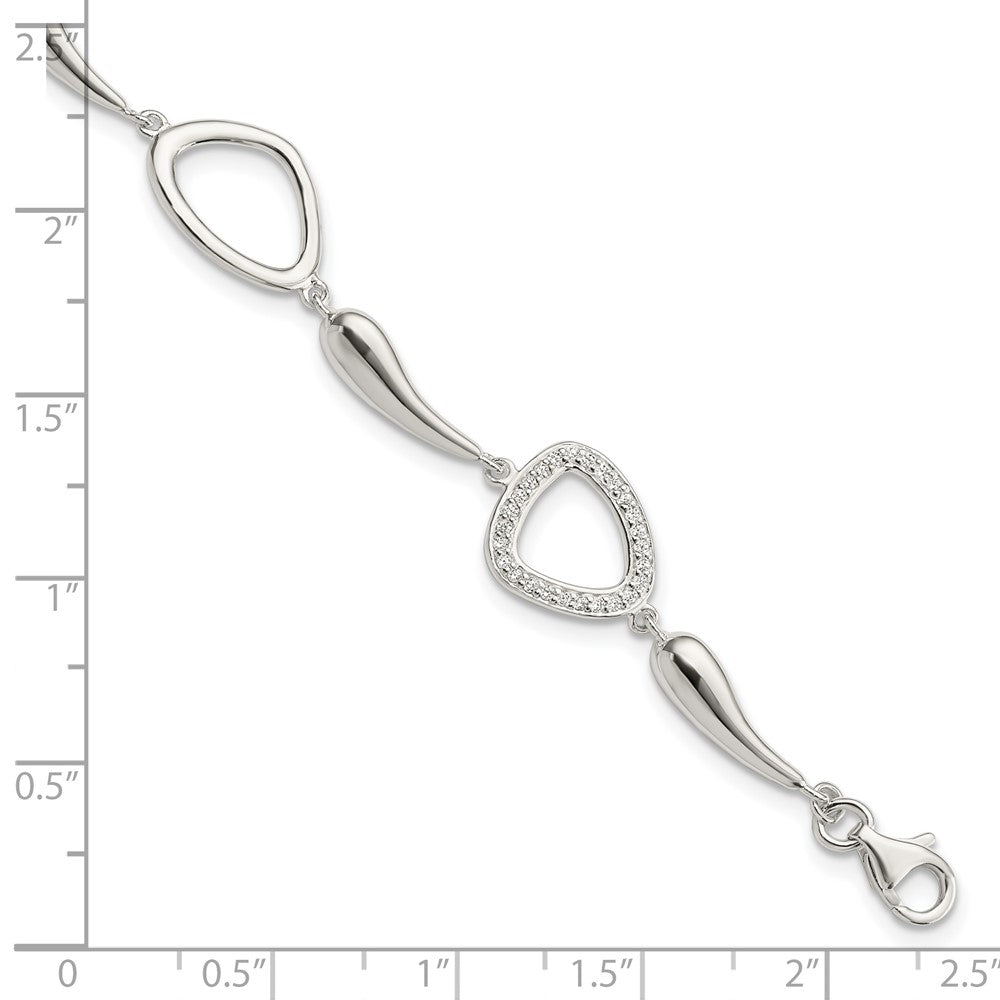 High-Quality Polished Sterling Silver Bracelet with CZ Accents & 1-Inch Extension