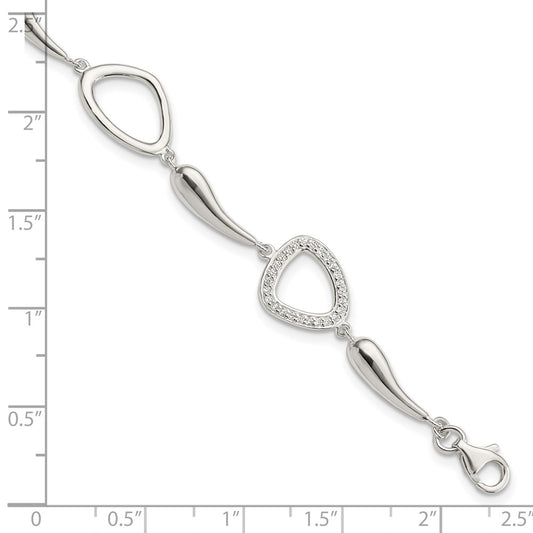 High-Quality Polished Sterling Silver Bracelet with CZ Accents & 1-Inch Extension